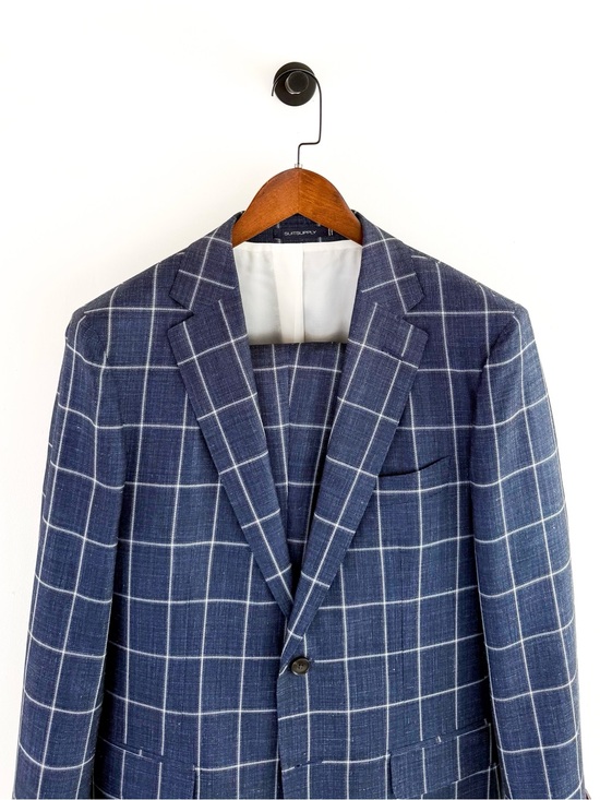 Suitsupply Other - NEW Suitsupply Sienna Men's Blue Windowpane Suit Silk Wool Linen Blue White 40R